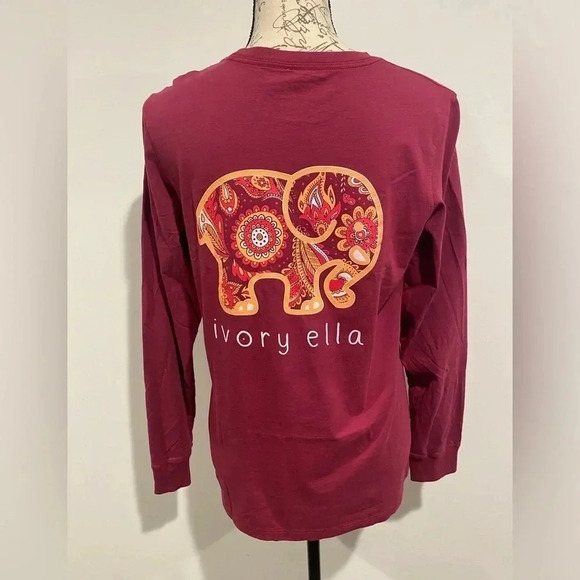 Ivory Ella Small Red Long Sleeve 100% Cotton Shirt Elephant Back - Picture 1 of 5